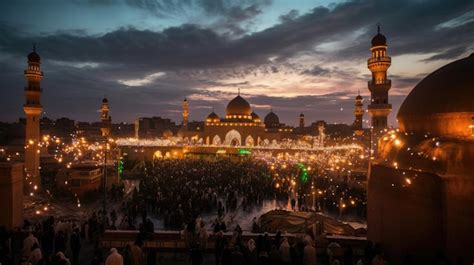 Premium AI Image | a view of the mosque at night.