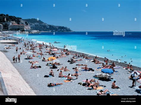 beach along French riviera, Cote d Azur, Nice, France Stock Photo - Alamy