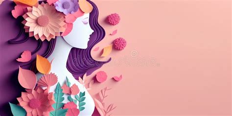 Illustration of Face and Flowers Style Paper Cut with Copy Space for International Women S Day ...