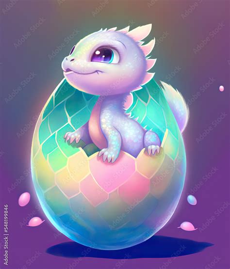 Little baby dragon hatching from the colorful egg Stock Illustration | Adobe Stock