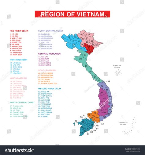 Color Map Provinces Vietnam Regions Prefectures: vetor stock (livre de direitos) 1582372096 ...