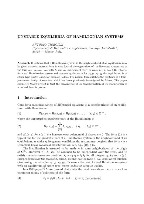 (PDF) Unstable equilibria of Hamiltonian systems