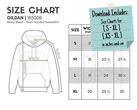 Gildan 18500B Youth Hooded Sweatshirt Size Chart inches/cm Digital Size ...