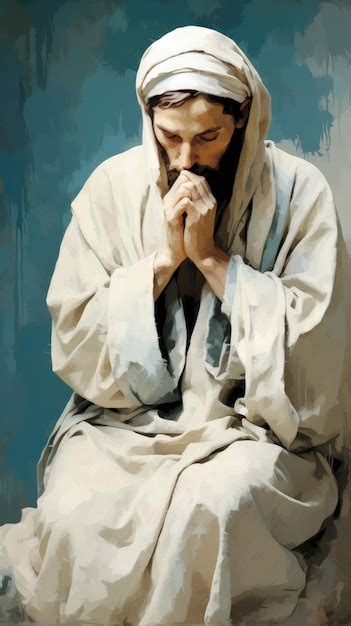 Premium AI Image | A painting of Jesus in a white robe praying Digital ...