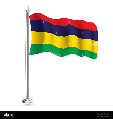 Mauritius Flag. Isolated Realistic Wave Flag of Mauritius Country on Flagpole. Vector ...