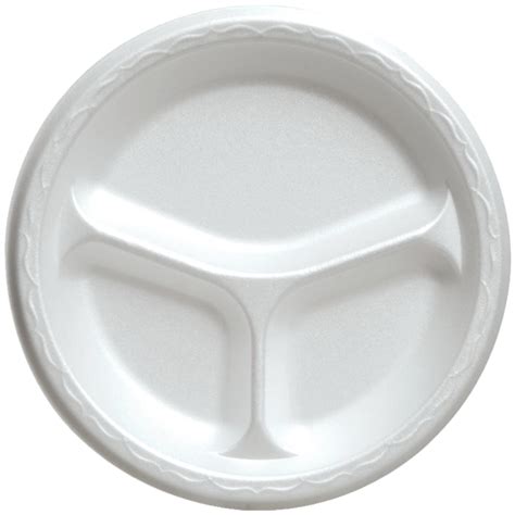 3 Compartment White Foam Plates, 10 inch - Pak-Man Food Packaging Supply