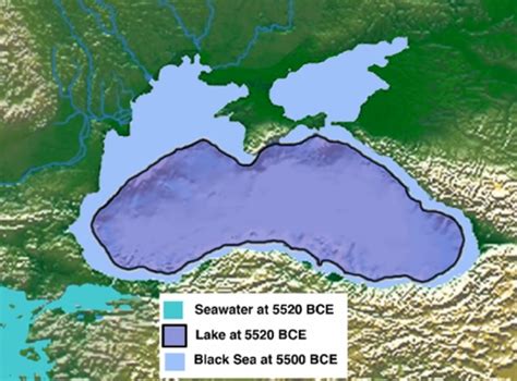 Предполагаемые очертания озера, существовавшего на месте Чёрного моря ...