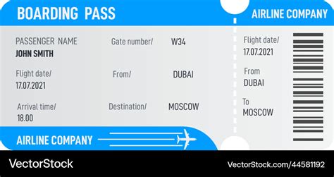 Airplane ticket template boarding pass airline Vector Image