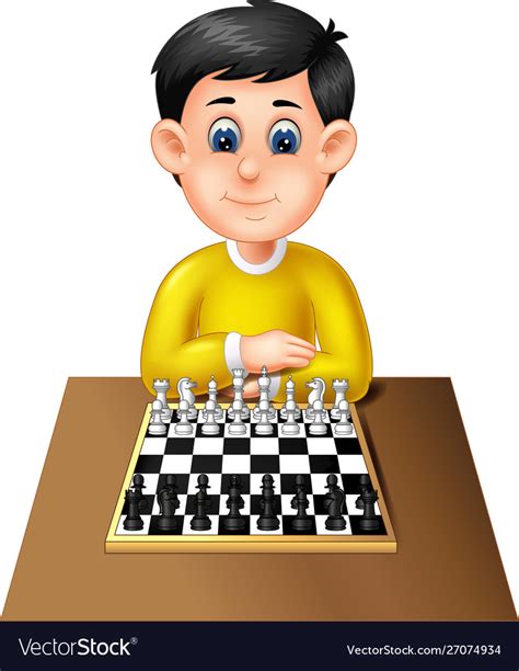 Funny boy playing chess in yellow shirt cartoon Vector Image