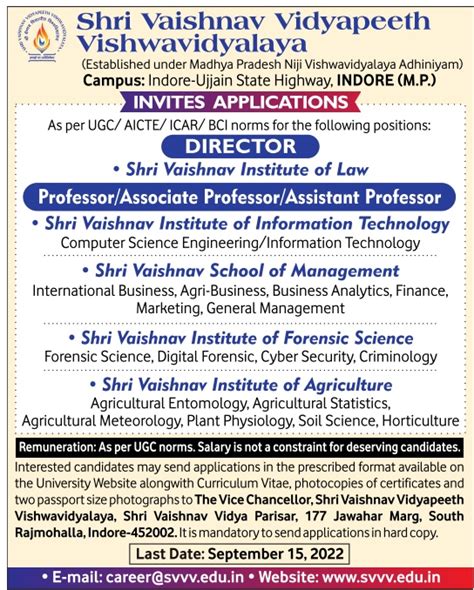 Shri Vaishnav Vidyapeeth Vishwavidyalaya, Indore Wanted Professor ...