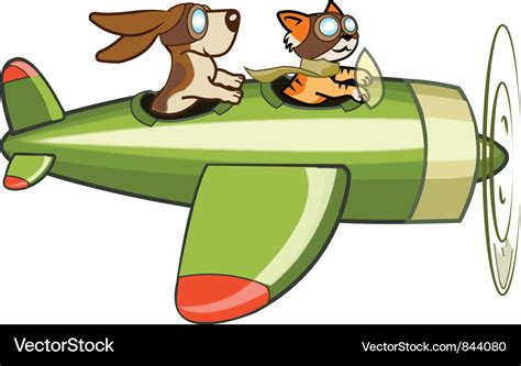 Cat and dog flying plane Royalty Free Vector Image