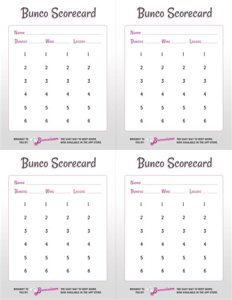 Printable Template Bunco Score Sheets - Printable Word Searches