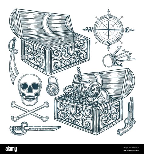 Pirate Treasure Chests Drawing