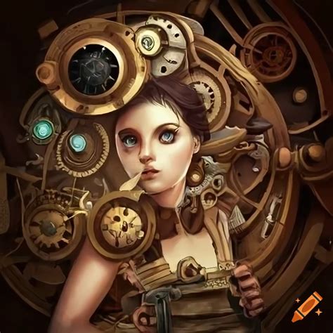 Steampunk illustration of a girl with mechanical elements