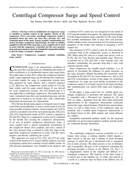 (PDF) Centrifugal compressor surge and speed control