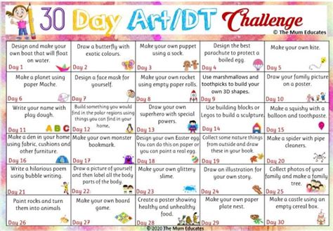 30-Day Art/DT Challenge for kids - Activities + Free Printable - The Mum Educates