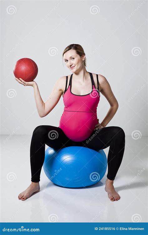 Pregnant Woman Exercising With Exercise Ball Royalty Free Stock Image ...