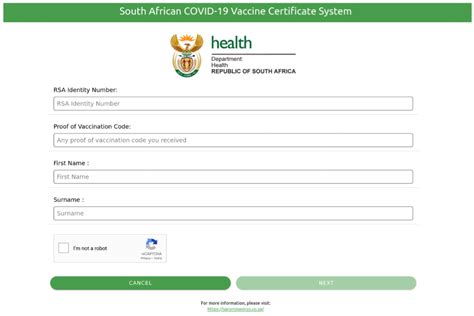 Vaccine Certificate For South Africa - April 2022