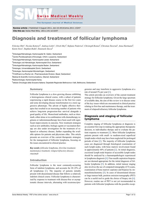 (PDF) Diagnosis and treatment of follicular lymphoma