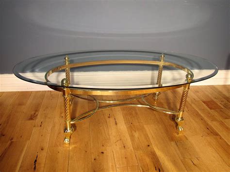 Mid Century Hollywood Regency Brass and Glass Oval Coffee Table 1960s ...