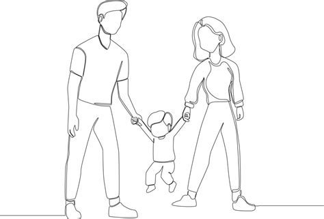 Continuous one line drawing Parents and kids holding hands and modern ...