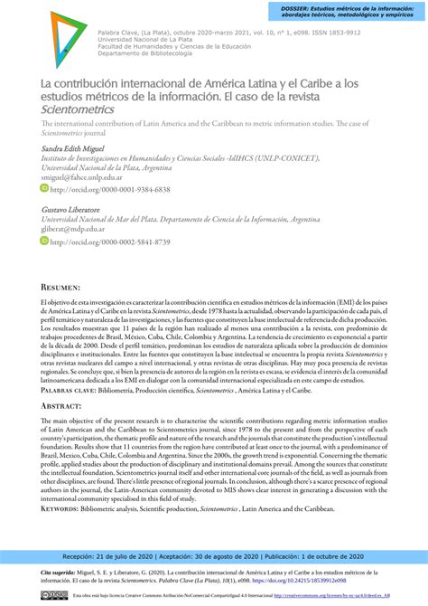 (PDF) La contribución internacional de América Latina y el Caribe a los estudios métricos de la ...