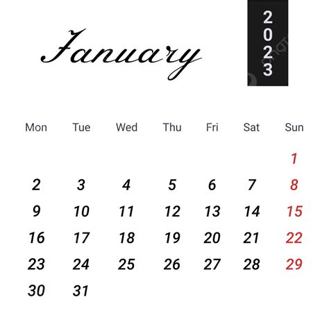 Simple Black January 2023 Calendar, January 2023, January Calendar 2023, Kalender Januari 2023 ...