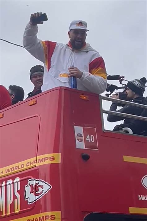 Travis Kelce shoots Fireball during Super Bowl parade