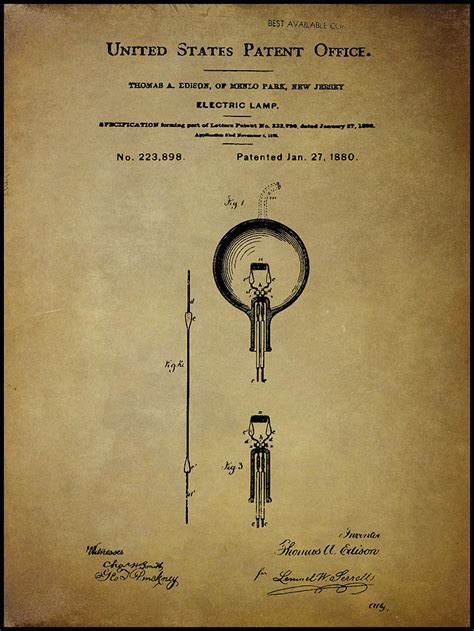 Thomas Edison Electric Lamp Patent January 1880 Digital Art by Special Tees