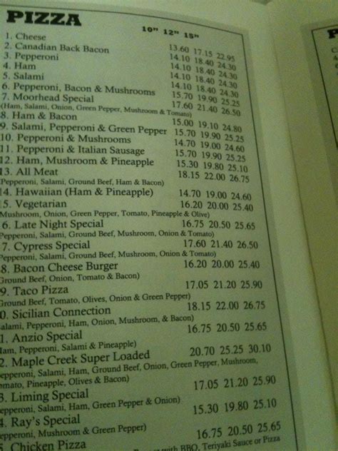 Menu at Cypress Pizza and Chicken restaurant, Maple Creek