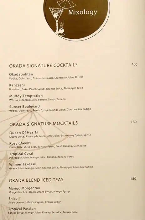 Menu at Okada Manila, Parañaque