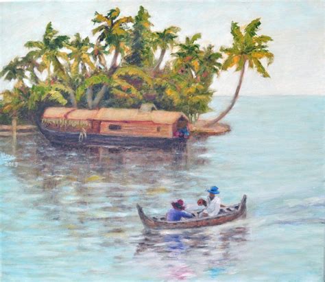 Backwaters of Kerala (2019) Oil painting by Uma Krishnamoorthy | Painting, Canvas painting ...