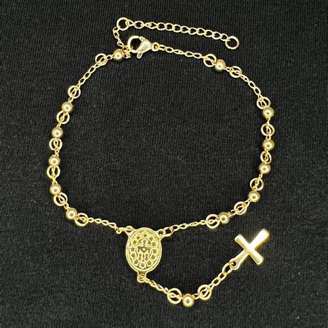 Rosary Bead Bracelet Cross Stainless Steel Easter Oval Virgin - Etsy