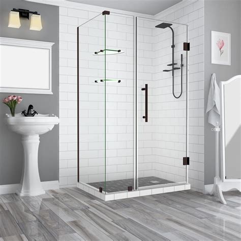 Aston BromleyGS 45.25 to 46.25 x 34.375 x 72 Frameless Corner Hinged Shower Door with Glass ...