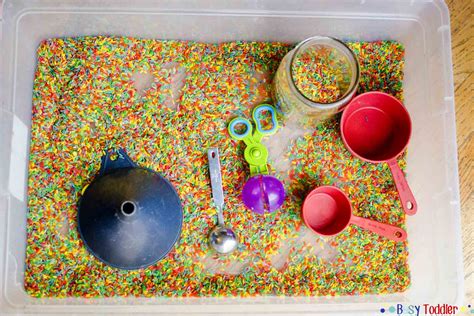 Rainbow Rice Sensory Bin - Busy Toddler