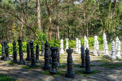 Giant Outdoor Chess Board with Human Size Chess Pieces in the Park of ...