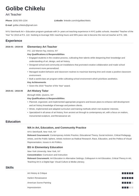 Art Teacher Resume Template Free - FREE PRINTABLE TEMPLATES