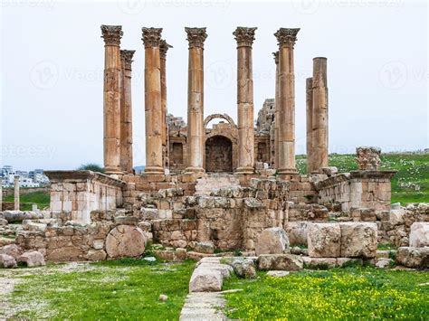 front view Temple of Artemis in Jerash in winter 11925045 Stock Photo at Vecteezy