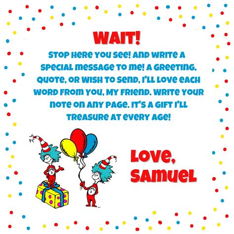 Doctor Seuss Cat in the Hat Guest Book Birthday Party Baby Shower ...