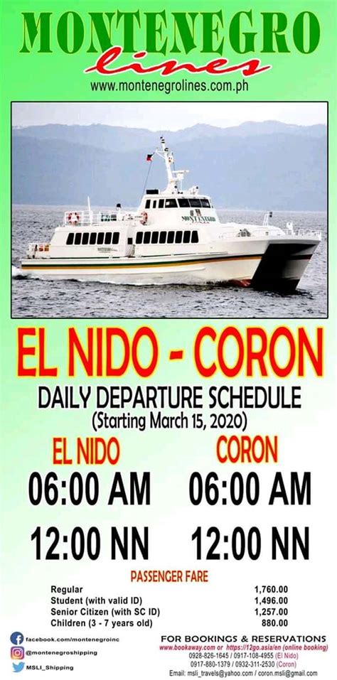 El Nido to Coron and v.v.: Montenegro Lines Schedule & Fare Rates