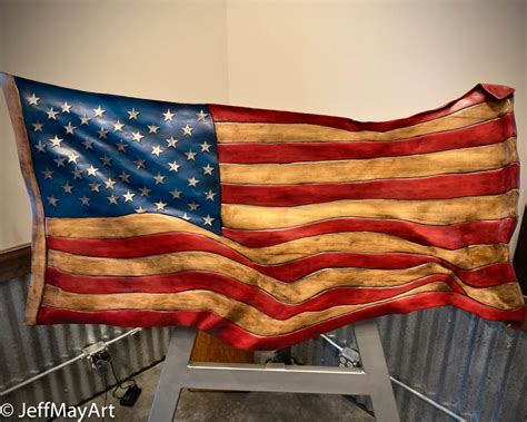 Beautiful Wood Carved American Flag Sculpture