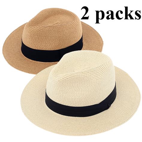 Wynmarts - Panama Hat for Women - 2 Pack Wide Brim Straw Hat for Summer ...