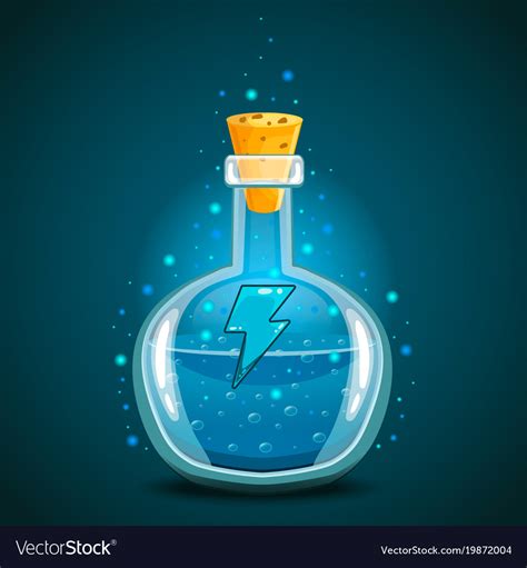 Bottle of magic elixir with energy symbol Vector Image