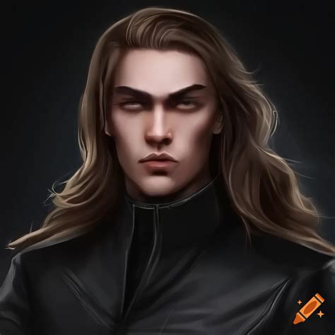 Concept art of a man with dark blonde wavy hair and black leather jacket on Craiyon