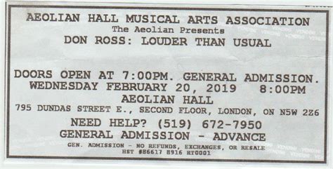 Concert History of Aeolian Hall London, Ontario, Canada (Updated for 2024) | Concert Archives