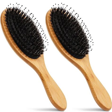 Glamlily 2 Pack Boar Bristle Hair Brushes With Nylon Pins And Bamboo Handles, Wave Brush, 9 In ...