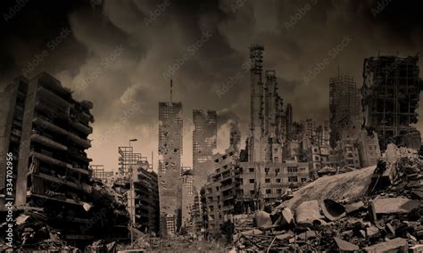 post Apocalypse, Ruins of a city. Apocalyptic landscape Stock Photo ...