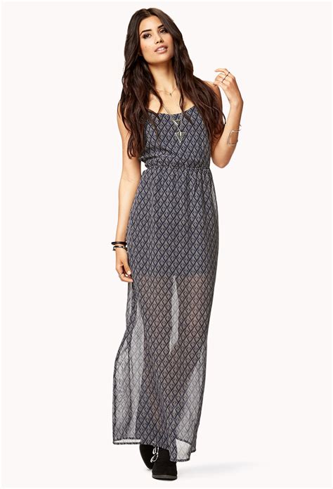 Forever 21 Batik Print Maxi Dress in Gray (Navy/beige) | Lyst