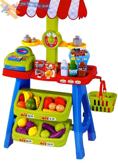 Toy Shop Market Stall Play Food With Accessories Fruit Vegetable Scales ...