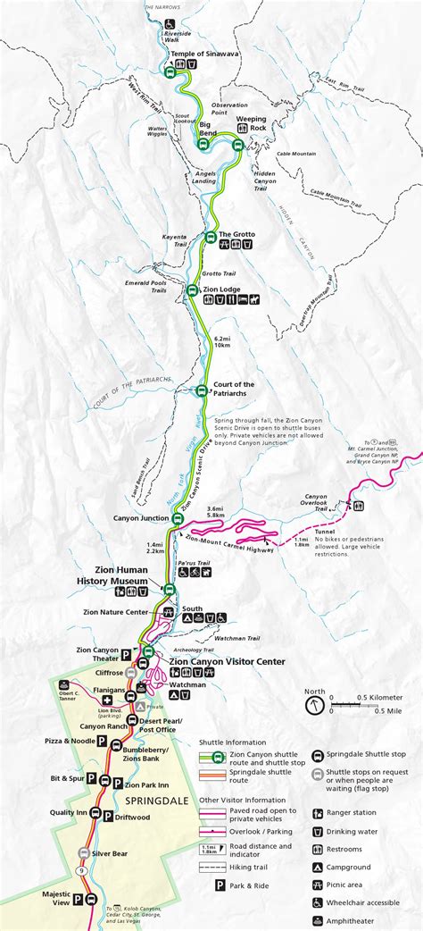 Zion National Park Hiking Trails Map - Long Dark Ravine Map